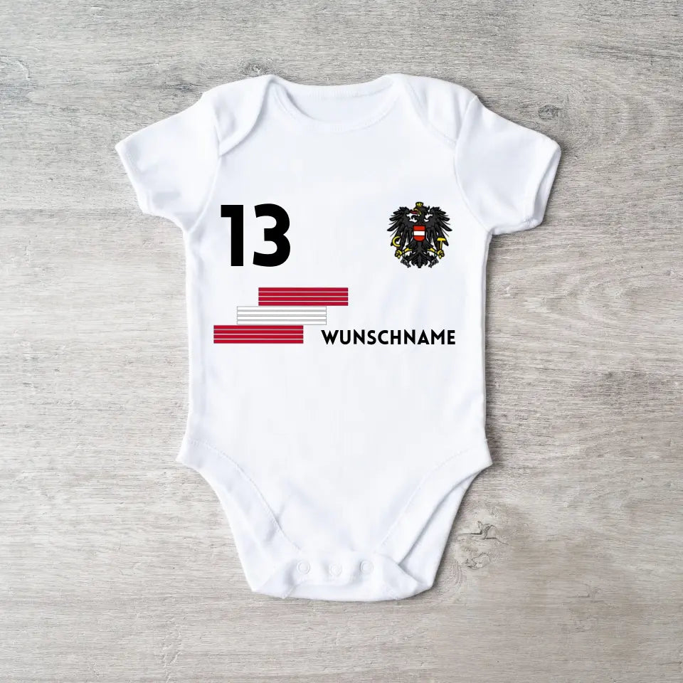 Voetbal Oostenrijk - Gepersonaliseerd baby rompertje/rompertje, shirt met aanpasbare naam en rugnummer, babyrompertje van 100% biologisch katoen