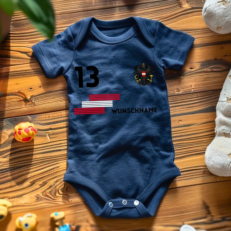 Voetbal Oostenrijk - Gepersonaliseerd baby rompertje/rompertje, shirt met aanpasbare naam en rugnummer, babyrompertje van 100% biologisch katoen