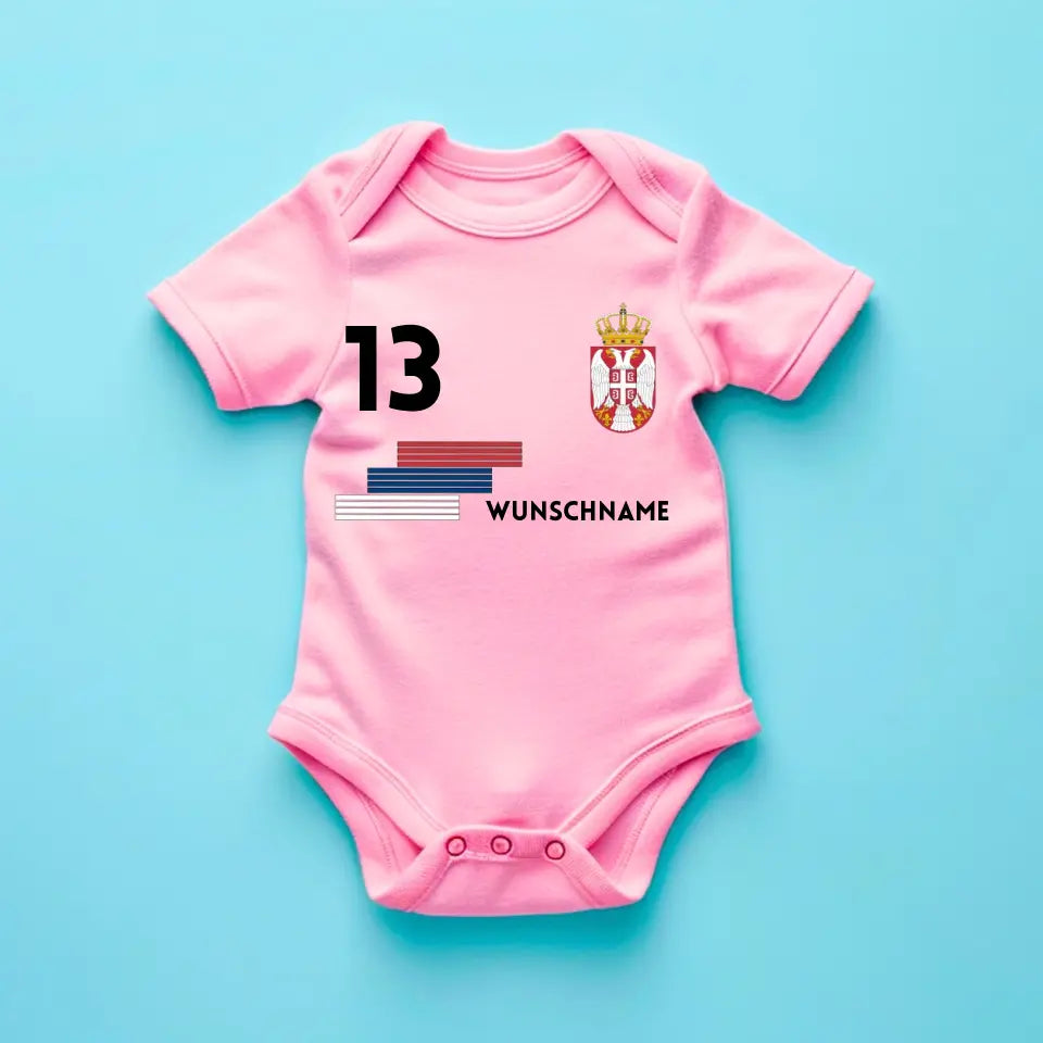 Voetbal Servië - Gepersonaliseerd baby rompertje/rompertje, shirt met aanpasbare naam en nummer, babyrompertje van 100% biologisch katoen