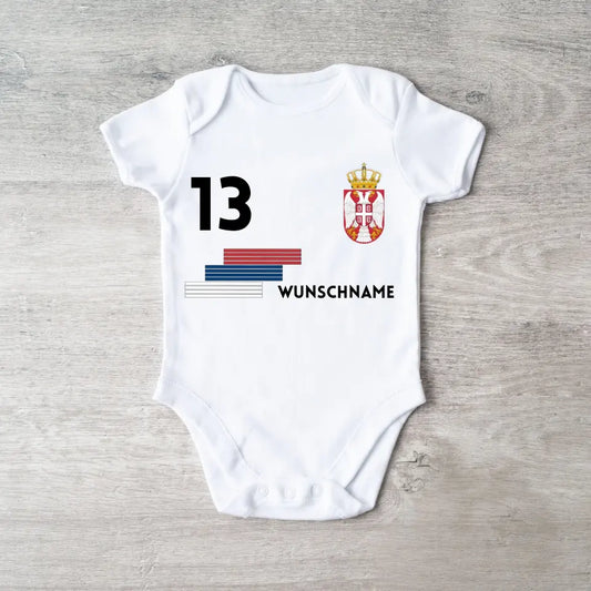 Voetbal Servië - Gepersonaliseerd baby rompertje/rompertje, shirt met aanpasbare naam en nummer, babyrompertje van 100% biologisch katoen
