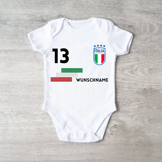 Voetbal Italië - Gepersonaliseerd baby rompertje/rompertje, shirt met aanpasbare naam en nummer, babyrompertje van 100% biologisch katoen