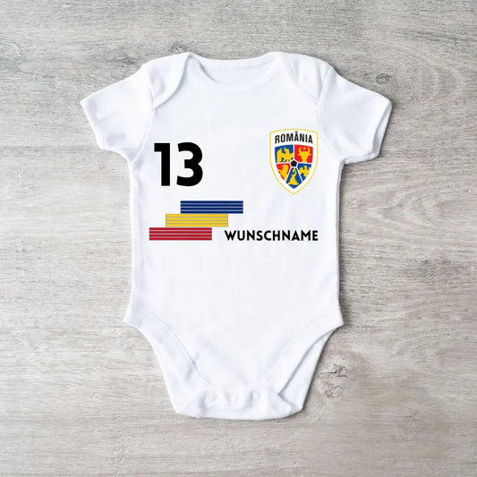 Voetbal Roemenië - Gepersonaliseerd baby rompertje/rompertje, shirt met aanpasbare naam en nummer, babyrompertje van 100% biologisch katoen