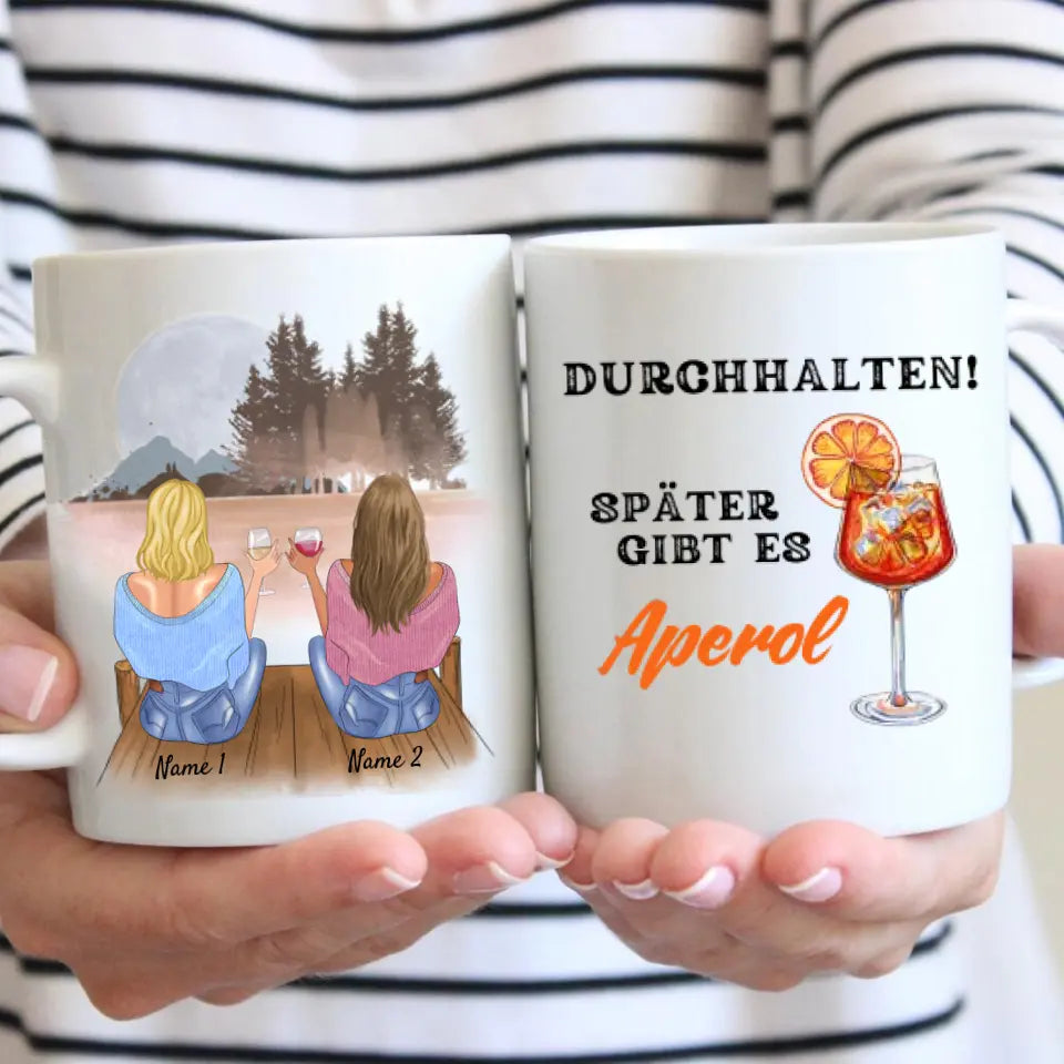 Accrochez-vous, il y aura Aperol plus tard - Tasse personnalisée des amis/collègues (Aperol, Lillet, jusqu'à 4 personnes)