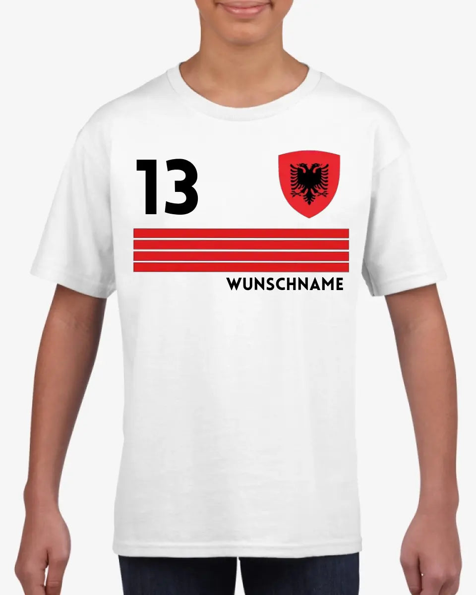 Voetbal Albanië T-shirt voor kinderen op maat - Gepersonaliseerd shirt voor kinderen (100% katoen)