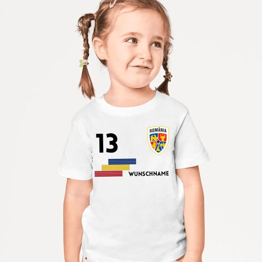 Maillot enfant Roumanie Championnat d'Europe - T-shirt personnalisé pour enfant, football (100 % coton, numéro et nom individuels)