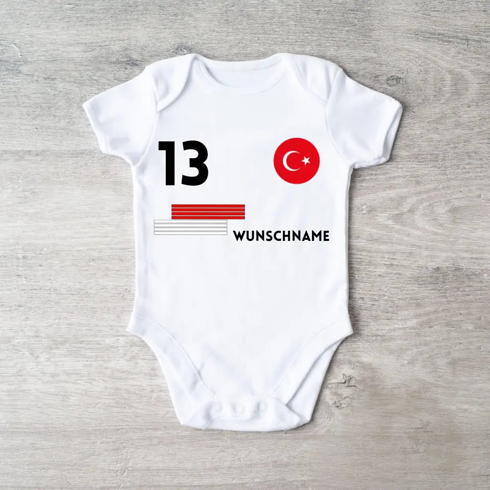 Football turc - Grenouillère/grenouillère personnalisée pour bébé, maillot avec nom et numéro personnalisables, body bébé 100 % coton biologique