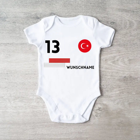 Türkiye Football - Gepersonaliseerd baby rompertje/rompertje, shirt met aanpasbare naam en nummer, babyrompertje van 100% biologisch katoen