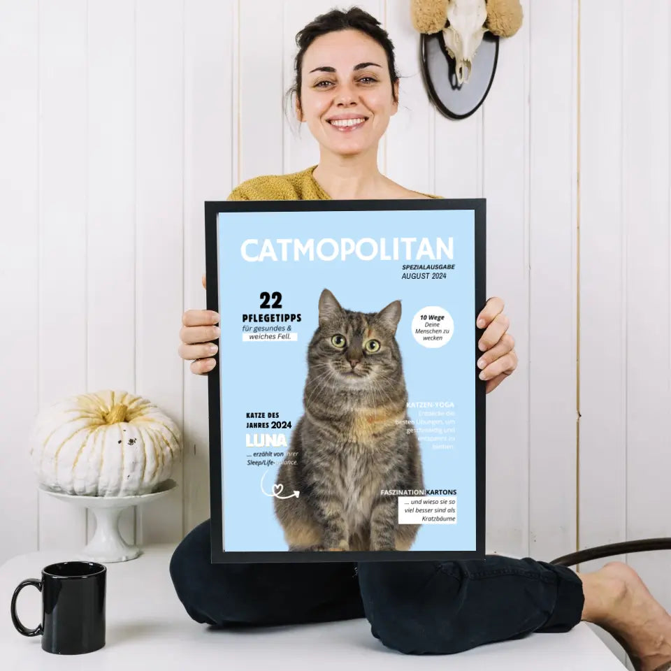 Gepersonaliseerde pet cover poster - kattenmagazine met foto van jouw kat/kater