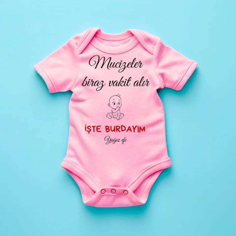 "Mucizeler biraz vakit alır İŞTE BURDAYIM - Gepersonaliseerde baby onesie/romper Turks, 100% biologisch katoenen baby bodysuit