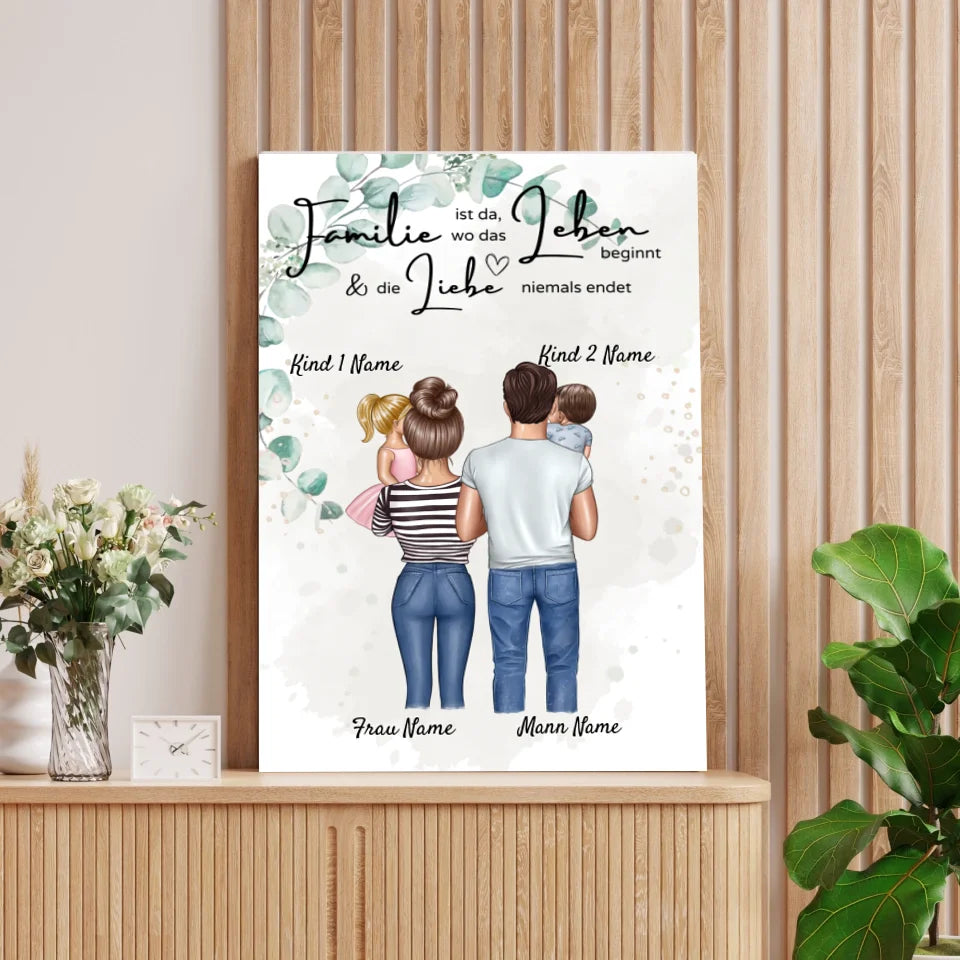 My Little Family - Gepersonaliseerde poster (ouders met 1-4 kinderen, baby's)