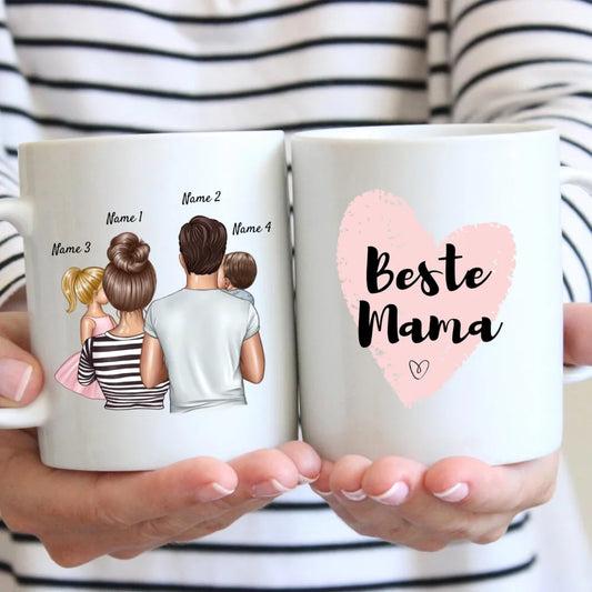 Parents avec enfants - Mug personnalisé (1-4 enfants), cadeau individuel famille