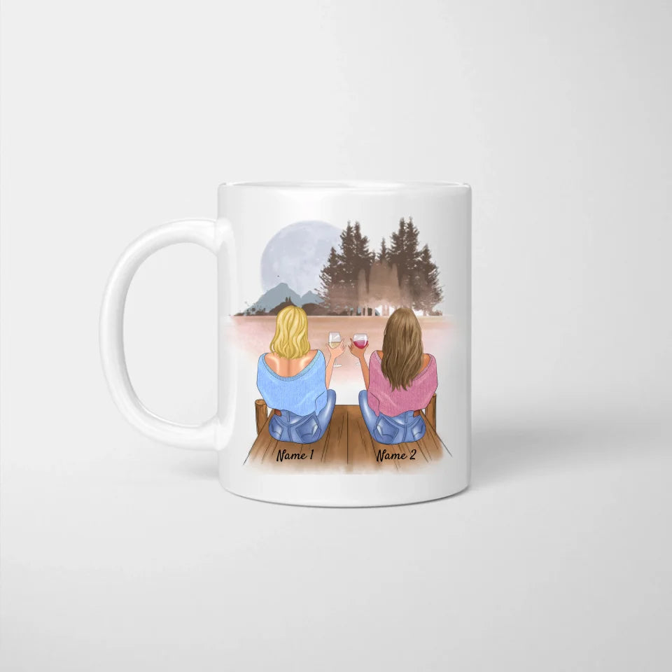 Meilleures collègues met hout - Gepersonaliseerde mok (2-4 personen), individueel cadeau