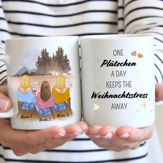 Eén koekje per dag houdt de kerststress weg - Gepersonaliseerde mok voor vrienden en collega's (2-4 personen)