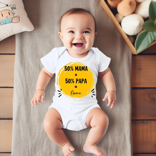 50% mama + 50% papa = ik - gepersonaliseerde baby romper/romper, 100% biologisch katoen