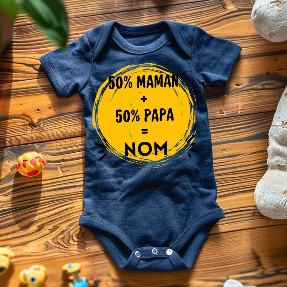 50% Maman + 50% Papa = Moi - Gepersonaliseerd baby rompertje/rugstuk voor Kerstmis, 100% biologisch katoen