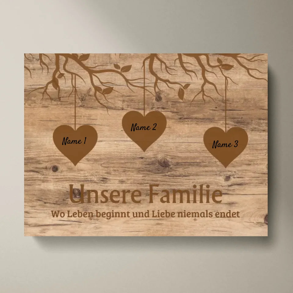 Notre famille, là où la vie commence et où l'amour ne finit jamais - Toile personnalisée Famille (avec enfants/petits-enfants)