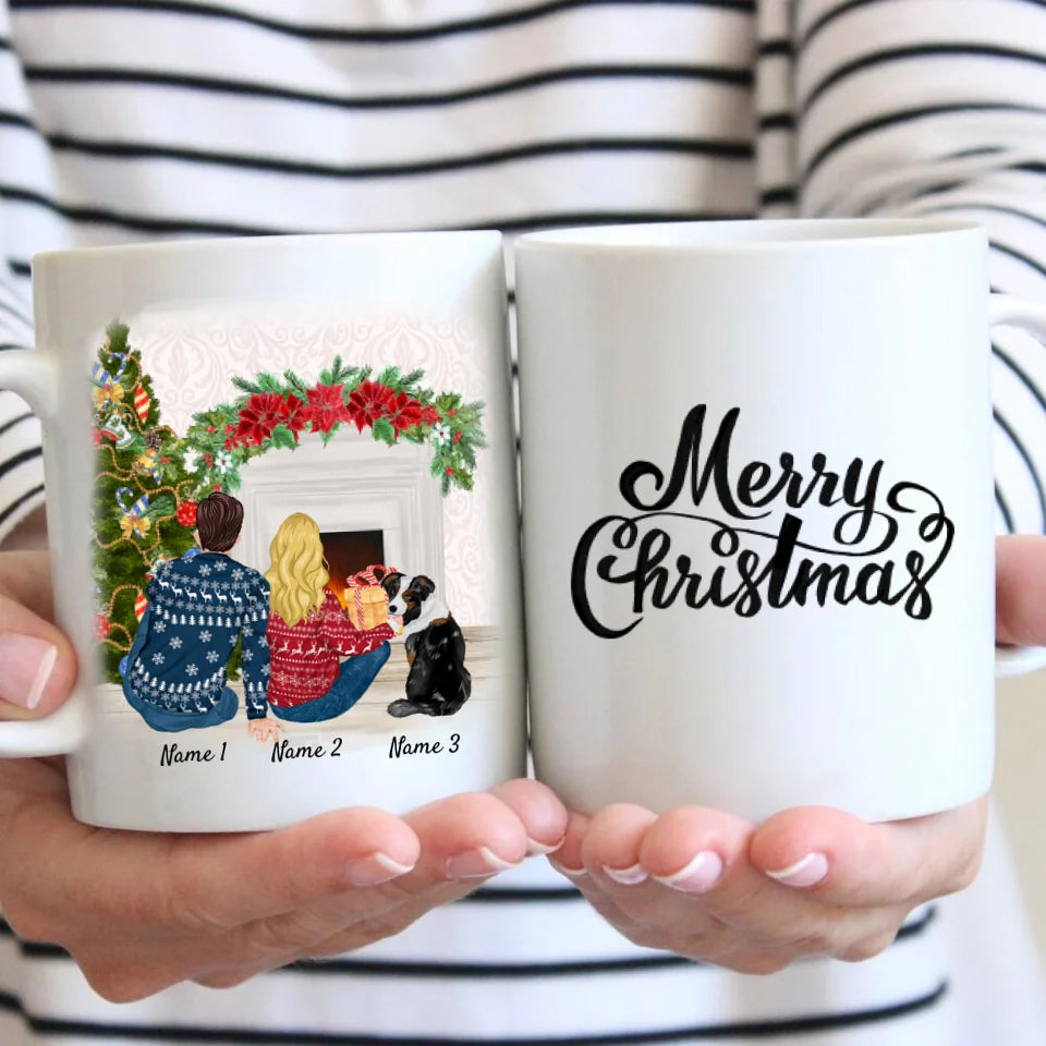 Noël Couple Avec Animal De Compagnie - Tasse Personnalisé (Chien & Chat)