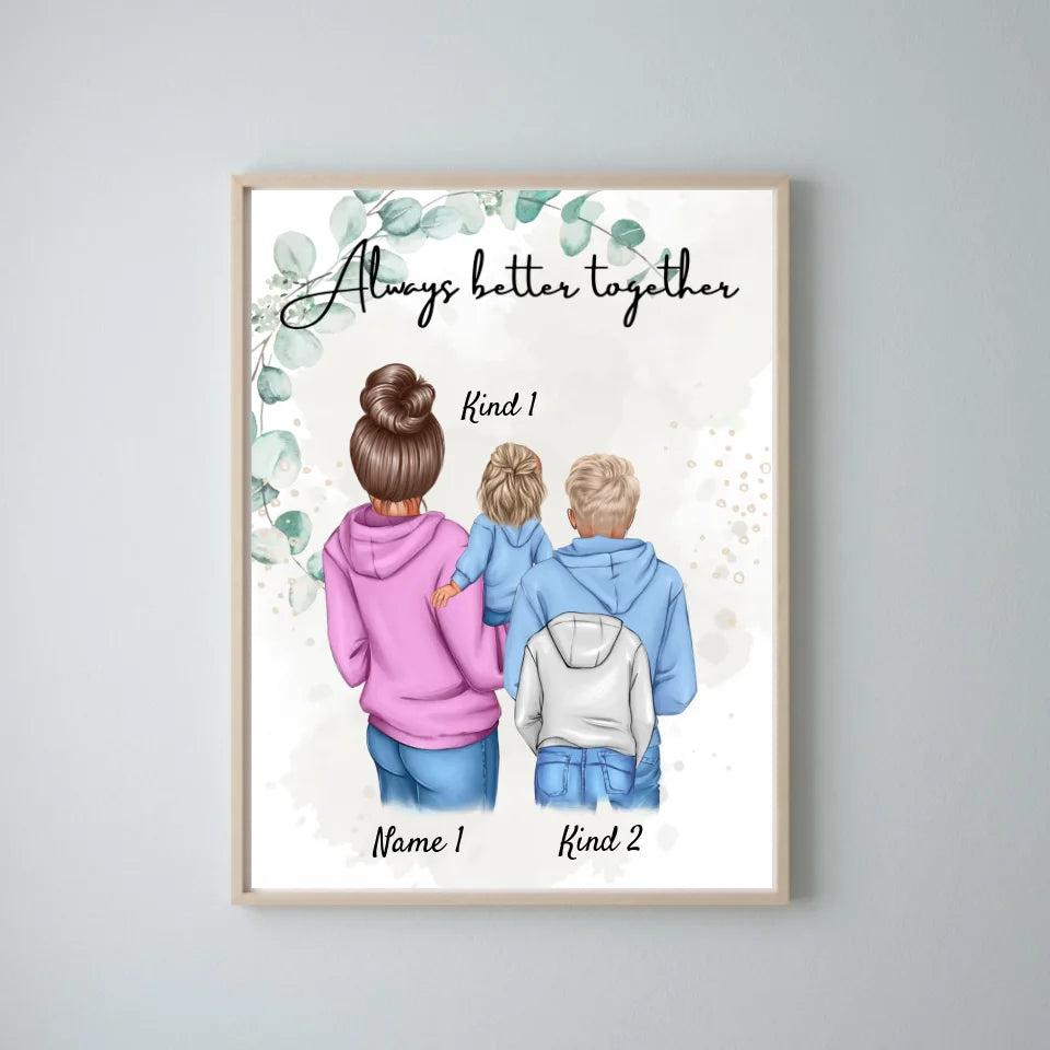 Beste Mama Poster - Personalisiertes Poster (1-4 Kinder, Teenager)