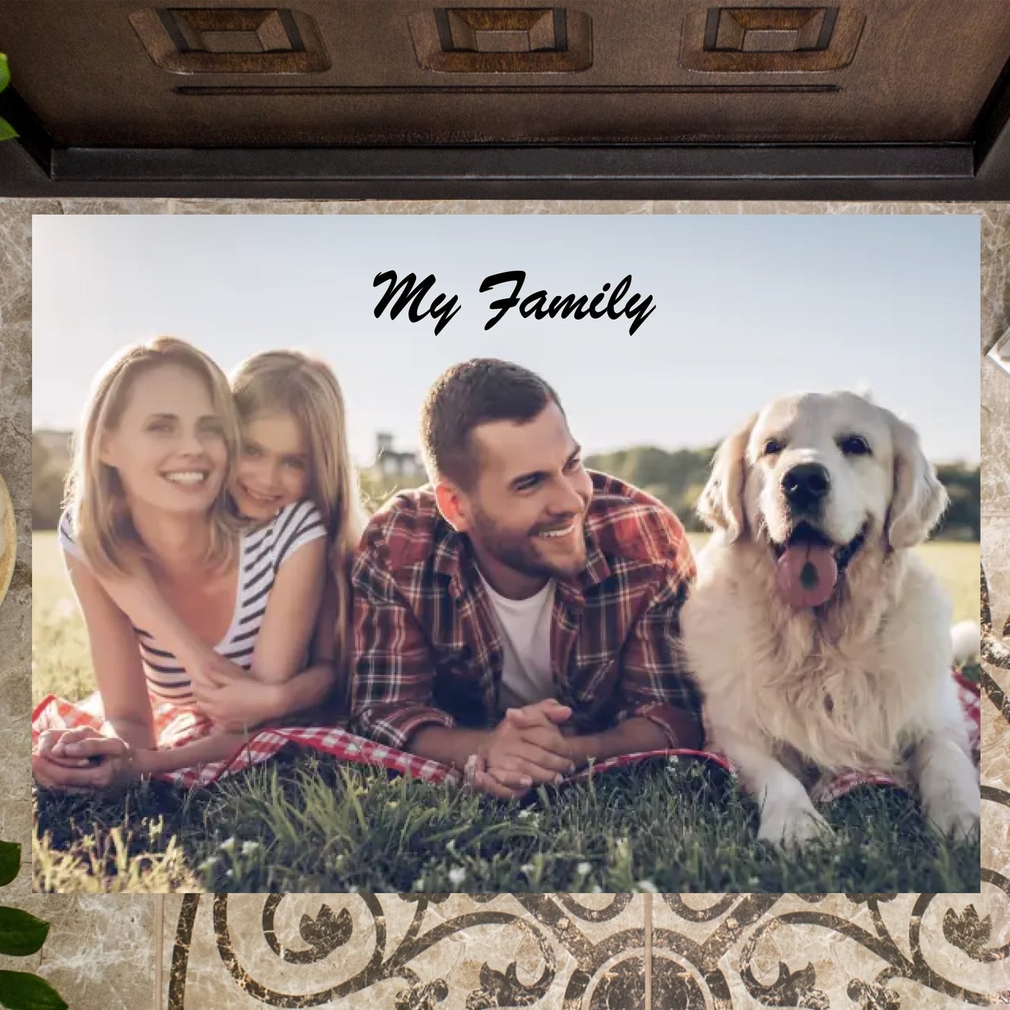 Gepersonaliseerde fotofamilie deurmat (upload je eigen foto)