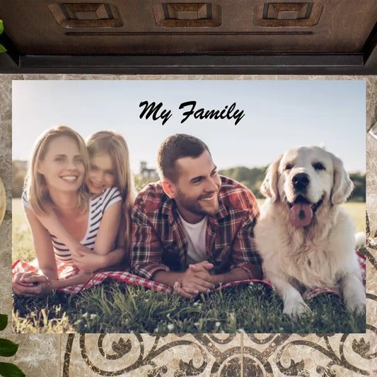 Gepersonaliseerde fotofamilie deurmat (upload je eigen foto)