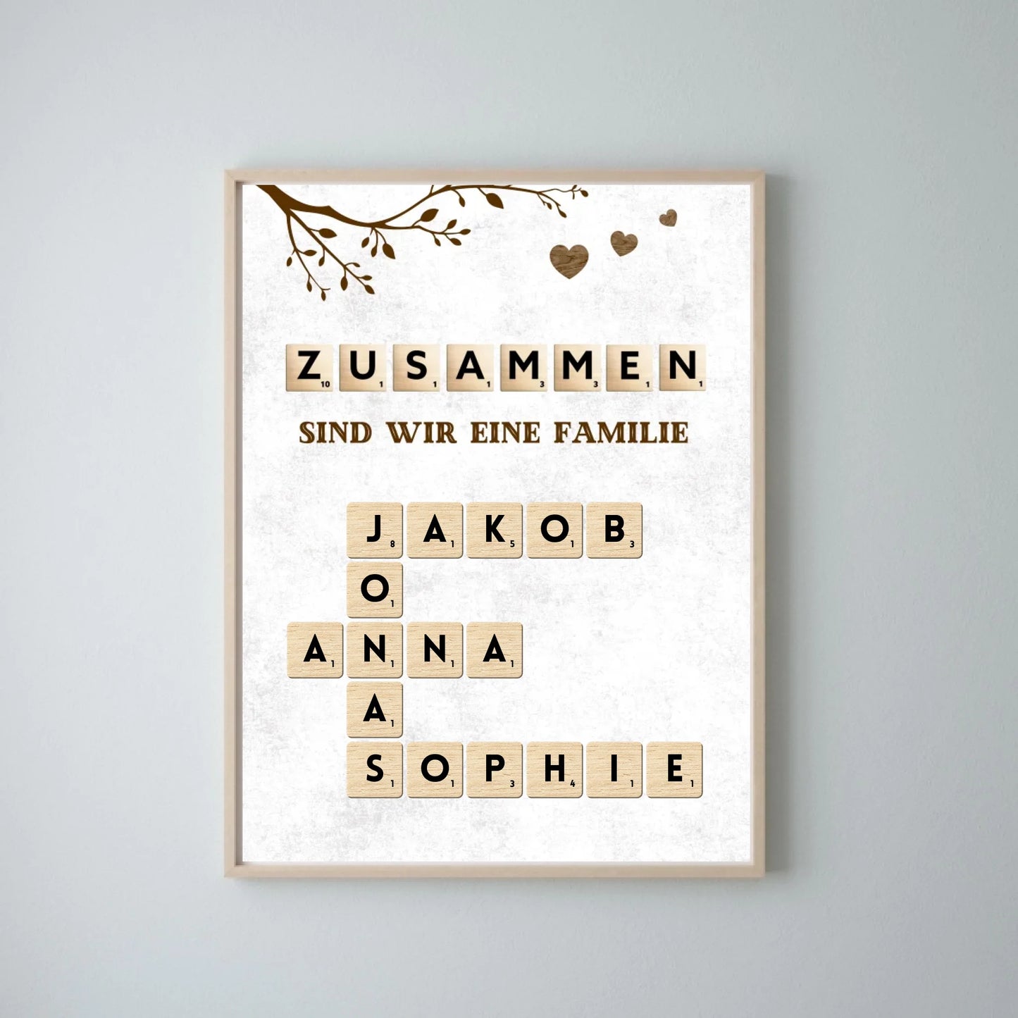 Gepersonaliseerd Scrabble Canvas met namen van je hele familie - "Samen zijn we een familie"