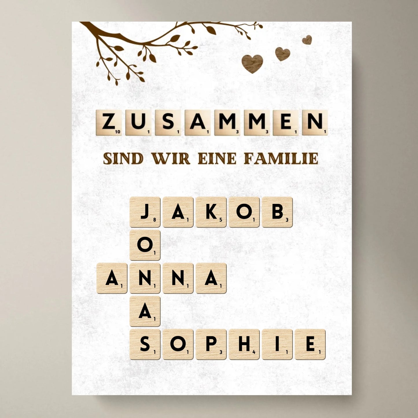 Gepersonaliseerd Scrabble Canvas met namen van je hele familie - "Samen zijn we een familie"