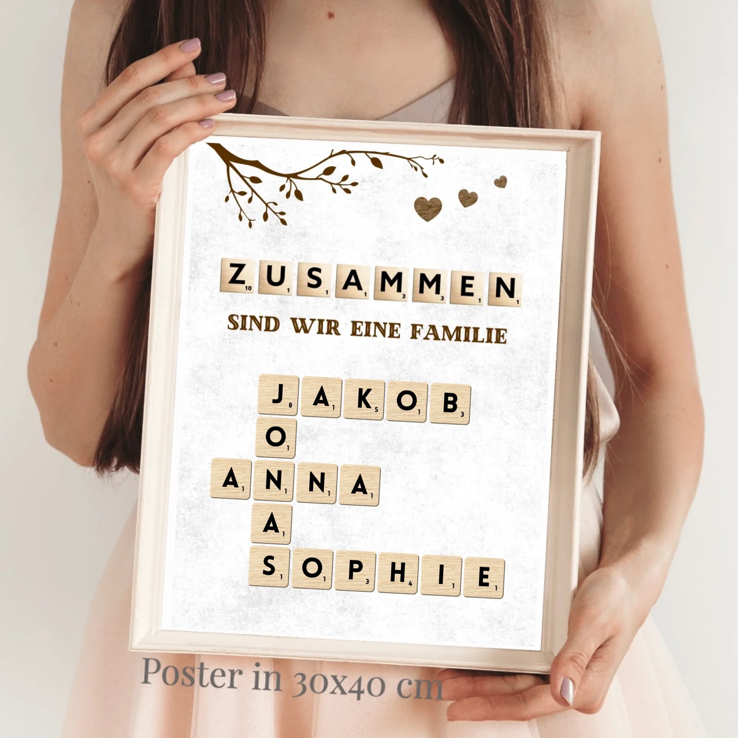 Gepersonaliseerd Scrabble Canvas met namen van je hele familie - "Samen zijn we een familie"