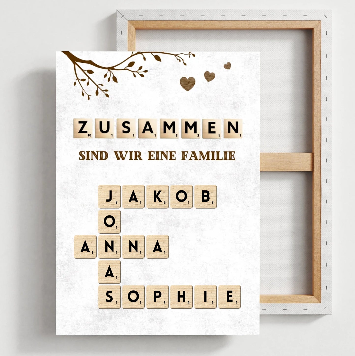 Gepersonaliseerd Scrabble Canvas met namen van je hele familie - "Samen zijn we een familie"
