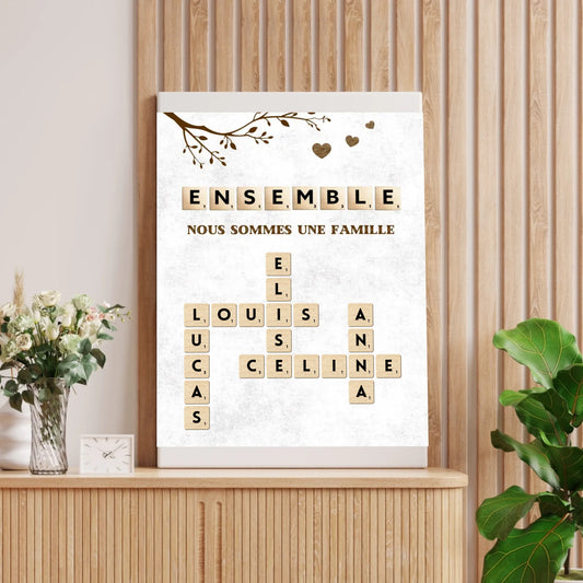 Scrabble canvas gepersonaliseerd met de naam van je hele familie - Samen zijn we een familie