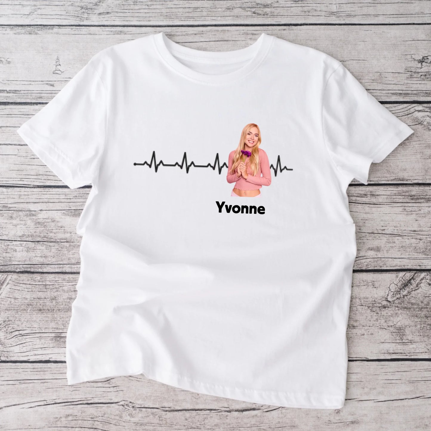 Gepersonaliseerd T-shirt "Mijn Hartslag" met een foto van je favoriete persoon (partner, vriendin, familie)