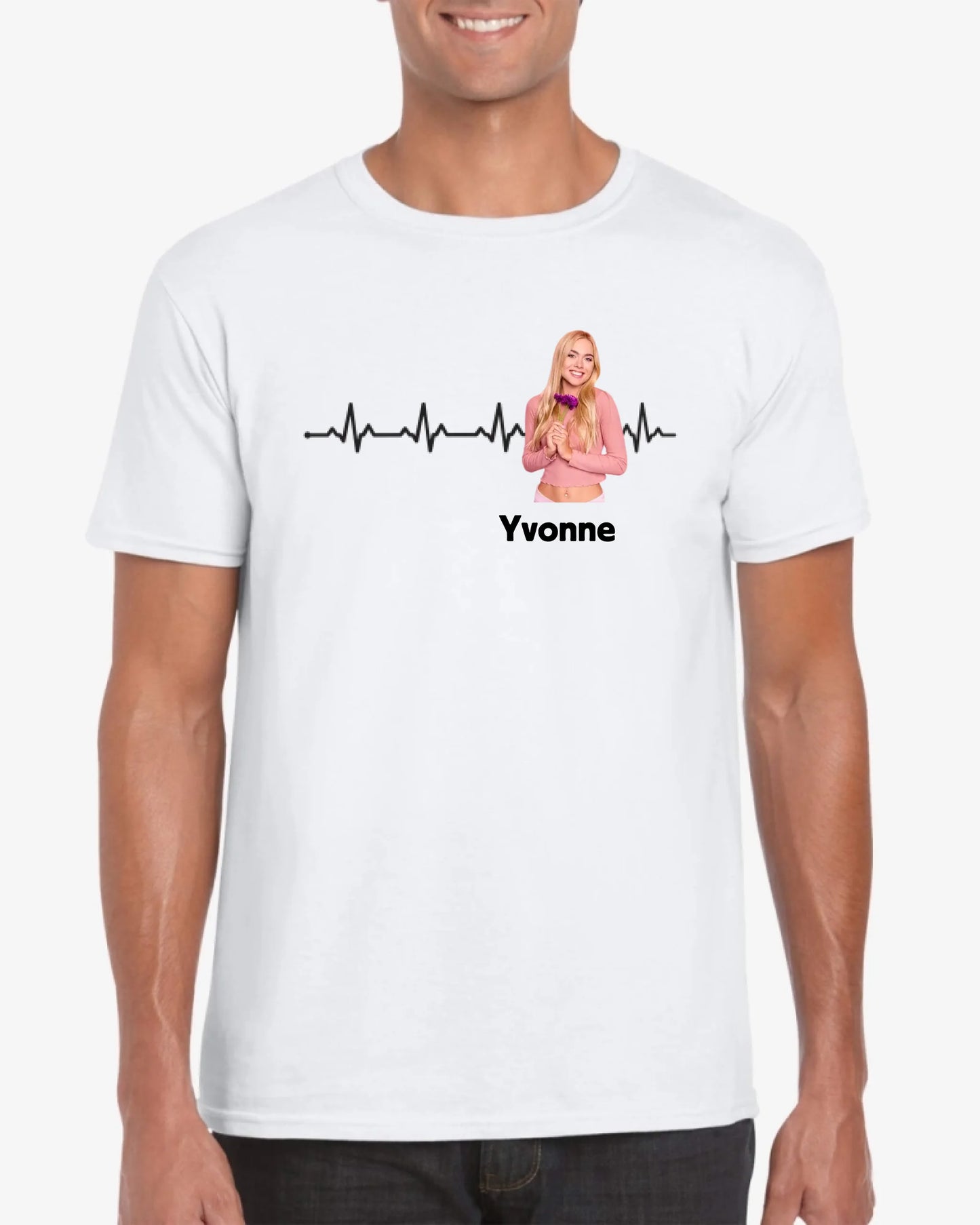 Gepersonaliseerd T-shirt "Mijn Hartslag" met een foto van je favoriete persoon (partner, vriendin, familie)