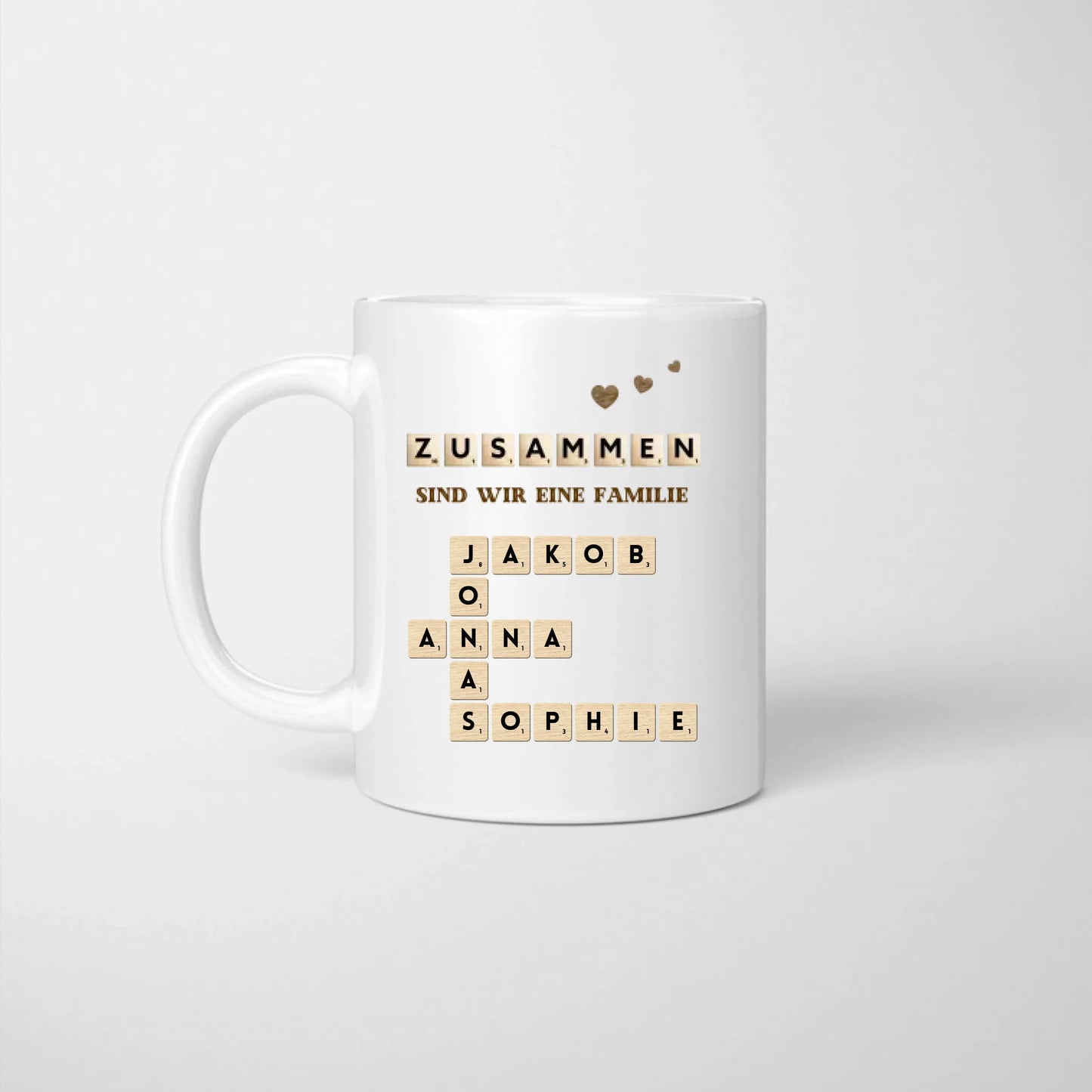Samen zijn wij een familie - Scrabble mok (namen van de hele familie)