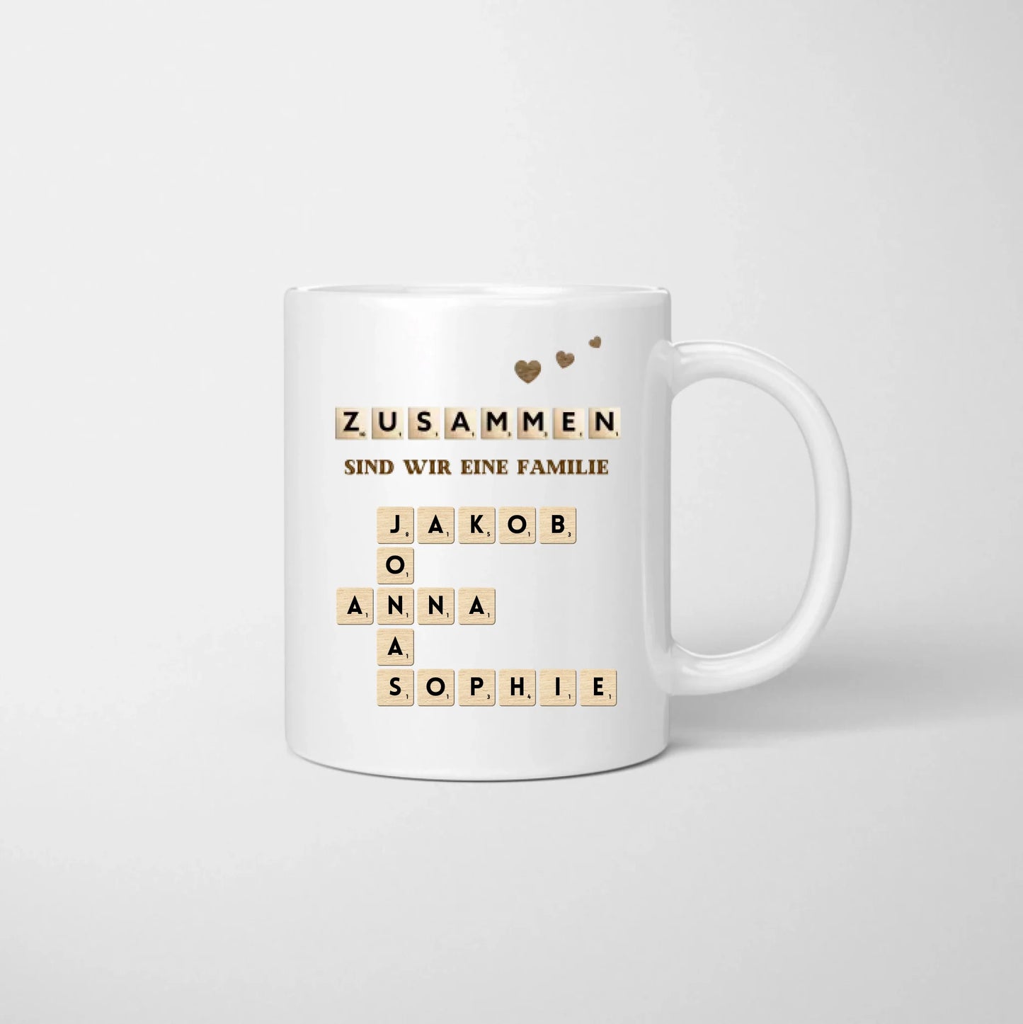 Samen zijn wij een familie - Scrabble mok (namen van de hele familie)
