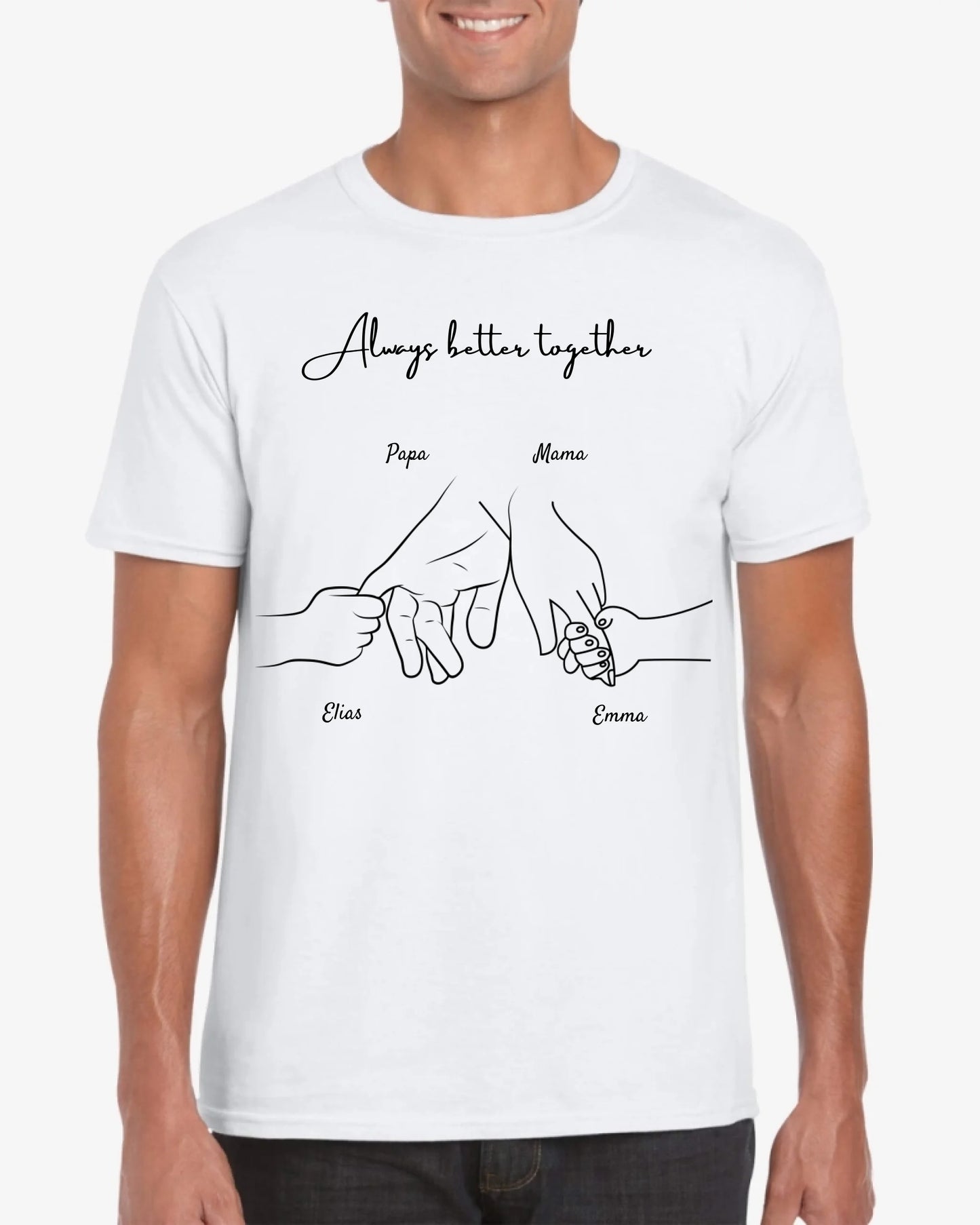 Hand in Hand - Gepersonaliseerd T-shirt voor het hele gezin (100% katoen, unisex)