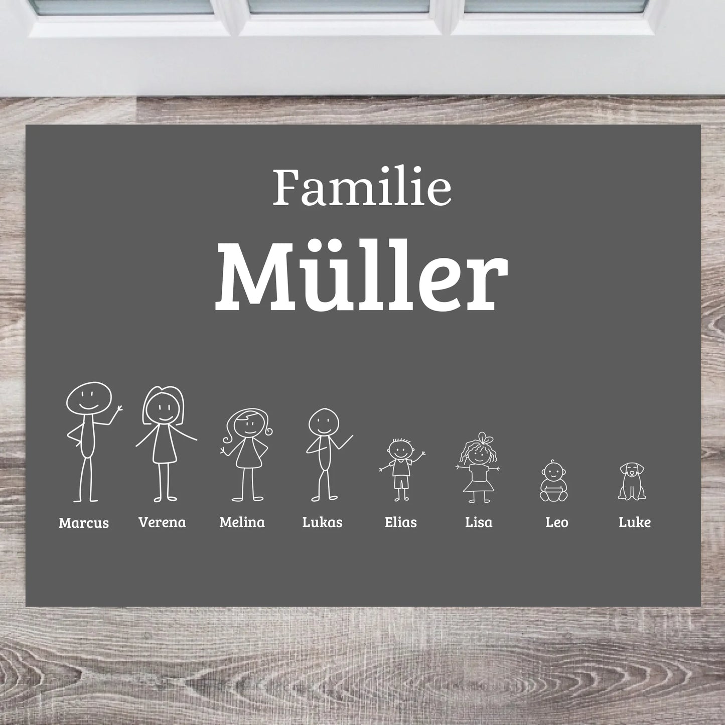 Familie stokfiguur - Gepersonaliseerde deurmat met het hele gezin (kinderen, huisdieren)
