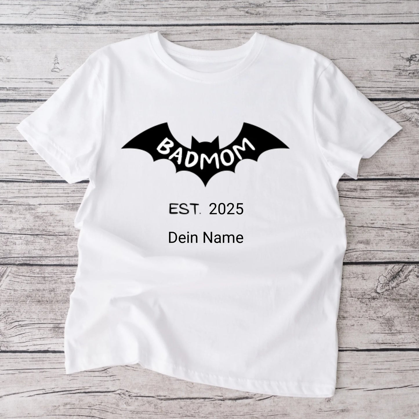 Badmom (Dadman) sinds 2024 - Gepersonaliseerd T-shirt voor aanstaande moeders, geboorte-/zwangerschapsaankondiging 100% katoen