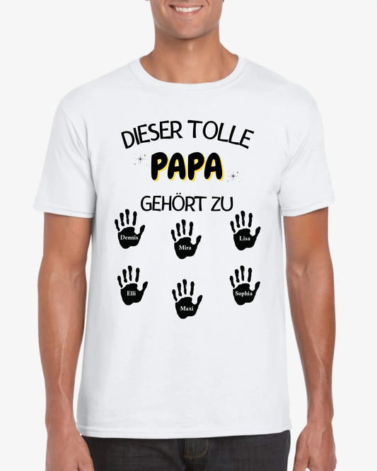 Deze geweldige vader/moeder is van - Gepersonaliseerd vader-T-shirt met handafdrukken voor kinderen/vrouwen (100% katoen, unisex)