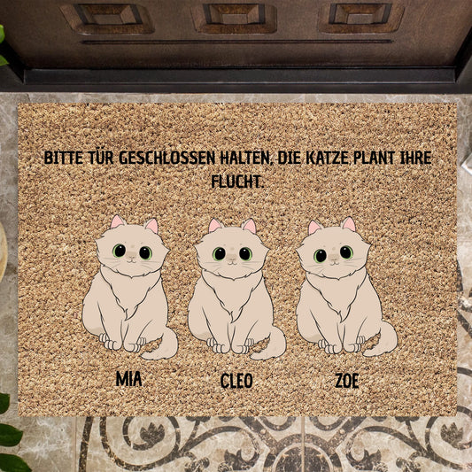 "Plan Miau" - Gepersonaliseerde kattendeurmat met een grappige spreuk (1-5 katten)