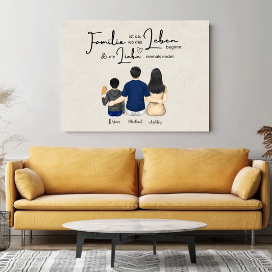 Ons gezin - gepersonaliseerd canvas vader, moeder en kinderen