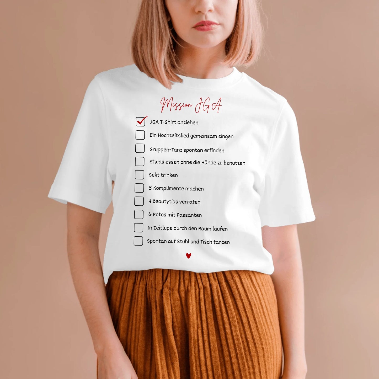 Mission JGA - Gepersonaliseerd T-shirt Vriendinnen, JGA, TODO-lijst Vrijgezellenfeest (100% katoen, unisex)