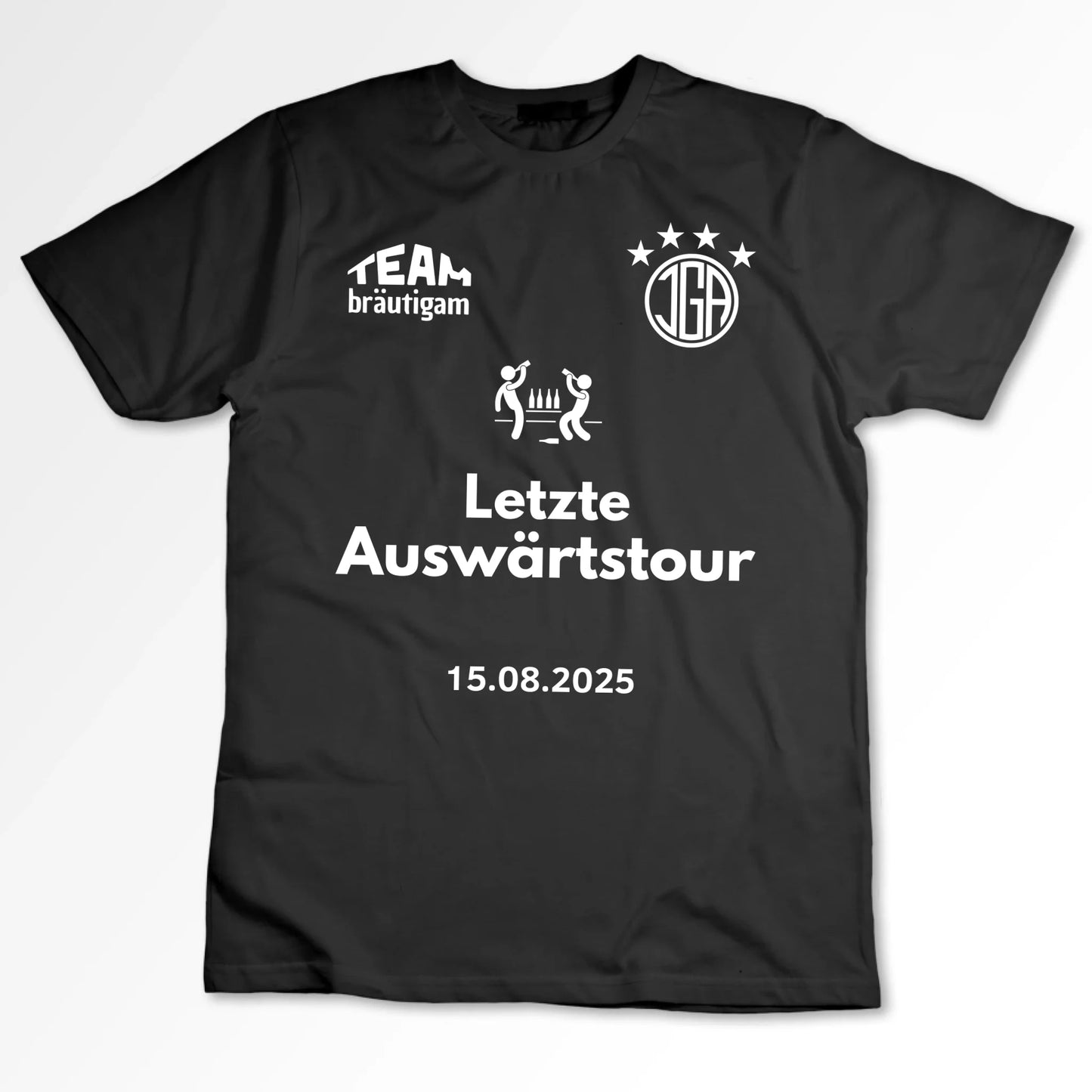 Laatste uittournee, JGA Shirt Bruidegom + TEAM Gepersonaliseerd vrijgezellenfeestshirt (100% katoen, unisex)