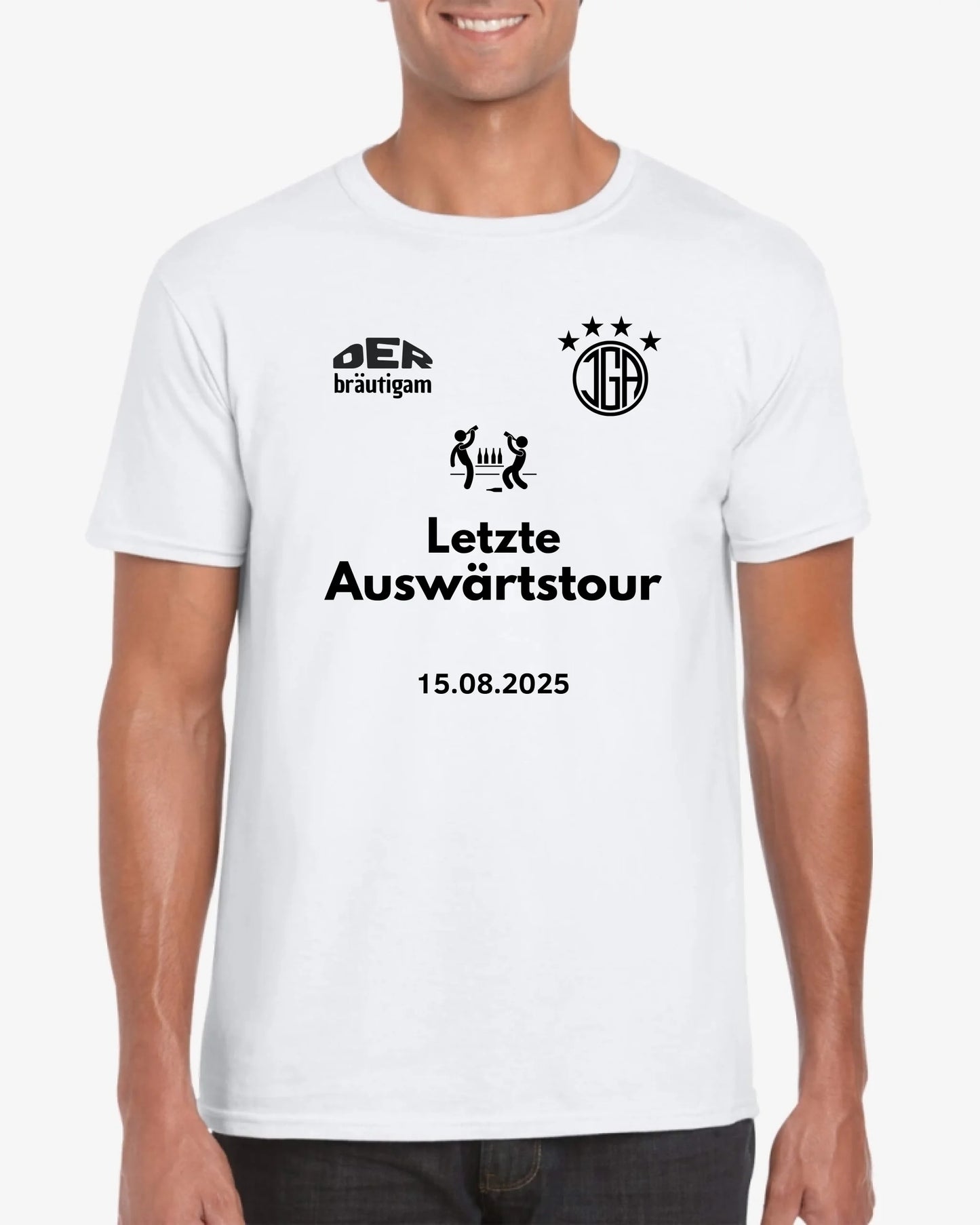 Laatste uittournee, JGA Shirt Bruidegom + TEAM Gepersonaliseerd vrijgezellenfeestshirt (100% katoen, unisex)