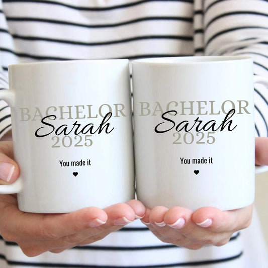 Mug Bachelor 2025 - Mug personnalisé pour remise de diplôme, études universitaires, licence, master, formation, lycée, examen, inscription scolaire