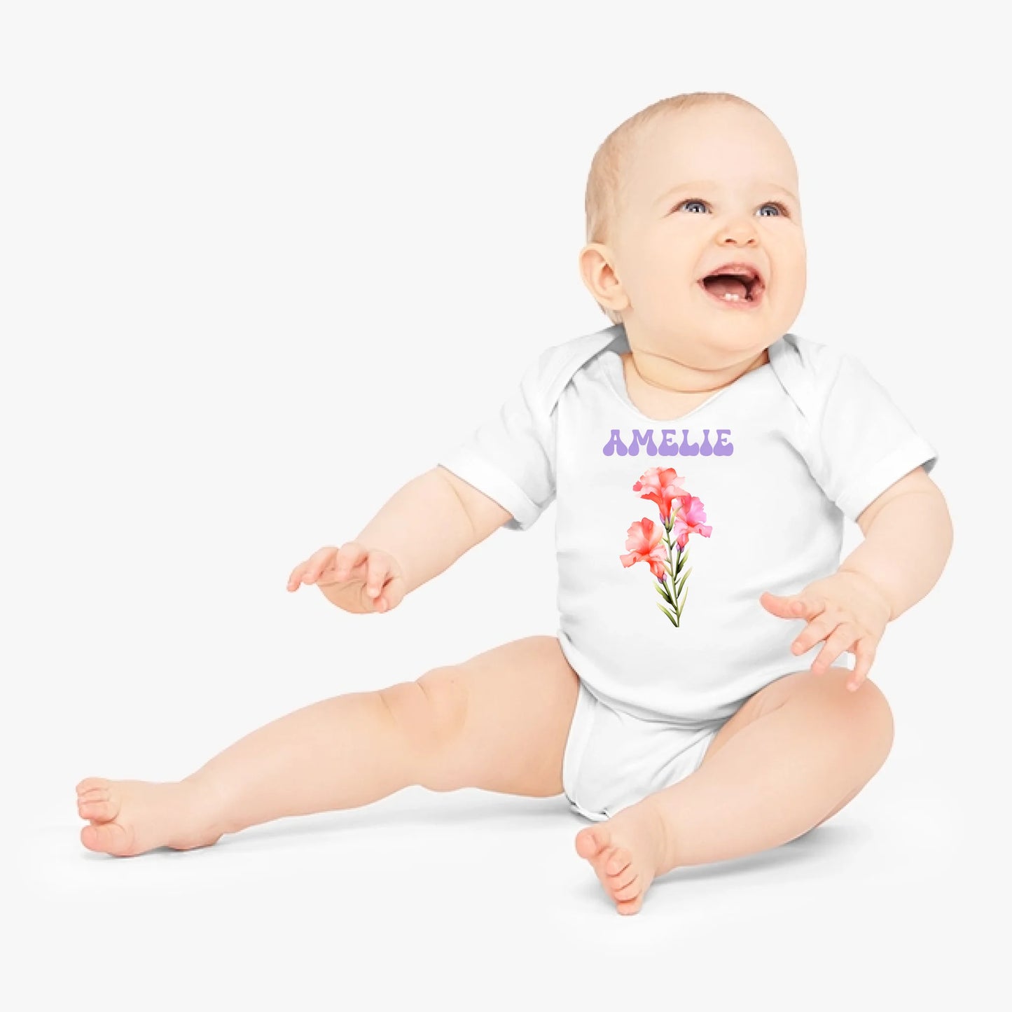 My Birth Flower - Gepersonaliseerd babyrompertje/rompertje, 100% biologisch katoen