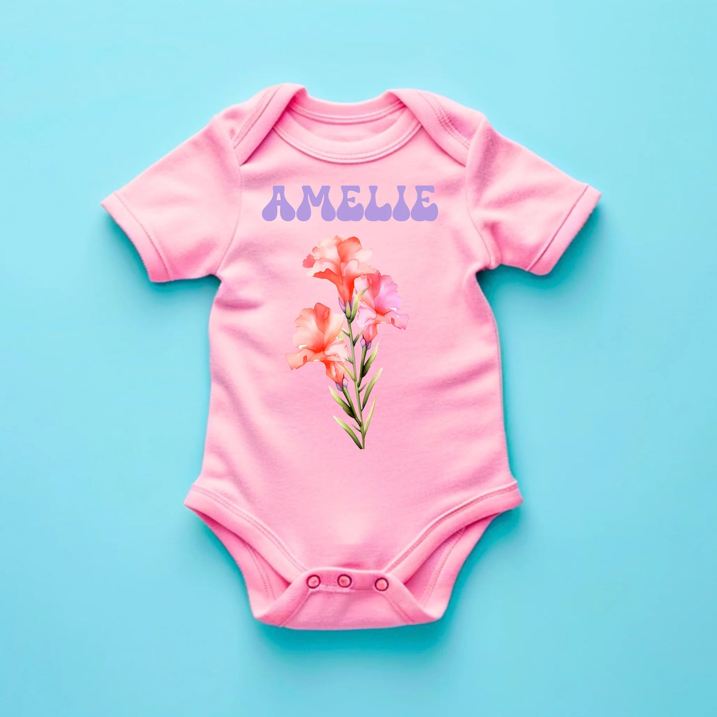 My Birth Flower - Gepersonaliseerd babyrompertje/rompertje, 100% biologisch katoen
