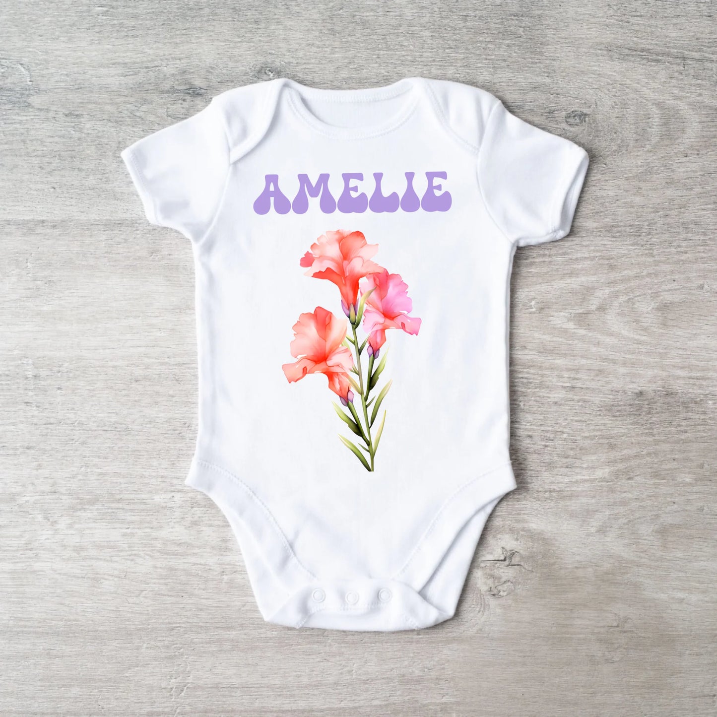 My Birth Flower - Gepersonaliseerd babyrompertje/rompertje, 100% biologisch katoen