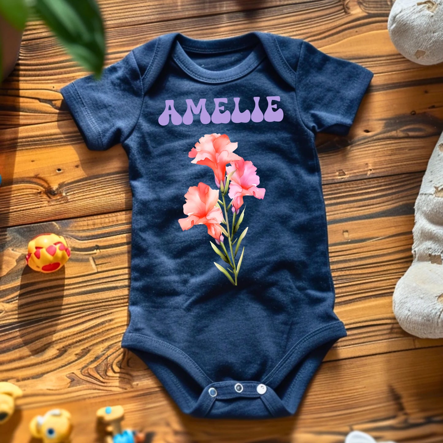 My Birth Flower - Gepersonaliseerd babyrompertje/rompertje, 100% biologisch katoen