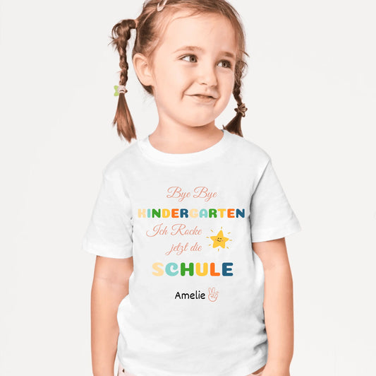 Dag kleuterschool, ik rock nu school - Gepersonaliseerd T-shirt voor kinderen voor hun eerste schooldag (100% katoen)