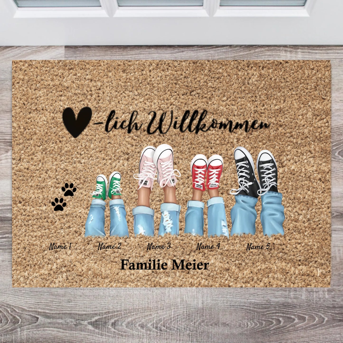 Welkom - Gepersonaliseerde deurmat voor binnen & buiten (2-8 personen, kinderen & huisdieren) Grijs