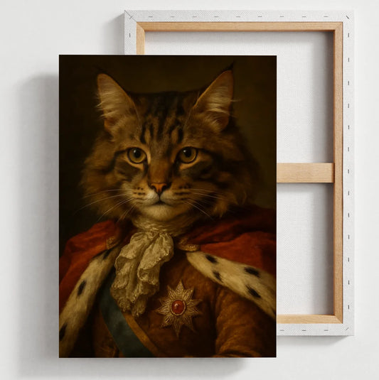 Koninklijk huisdierportret - Gepersonaliseerd canvas met foto-upload in de stijl van een koninklijk olieverfschilderij (hond, kat, enz.)